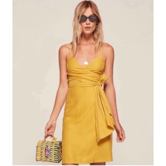 Reformation Dresses & Skirts - reformation lucille yellow linen wrap dress